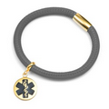 Gray Lamb Leather Black Medical Gold Charm Bracelet